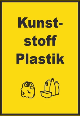 Produktbild von Kunststoff Plastik Mülltrennung Schild Text Symbol shopping bag hochkant A6 Rückseite selbstklebend
