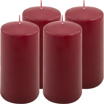 Zdjęcie produktu dla Zestaw świec słupkowych, 15 cm, Ø 7,5 cm, bordowy, 4 sztuki.