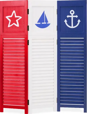 Image de Paravent Séparateur de Pièce 3 Parties Cloison en Bois pour Enfant Ècran de Confidentialité Maritime