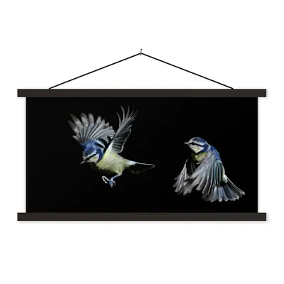 Produktbild von MuchoWow® Textilposter Vögel - Federn - Schwarz 150x75 cm mit schwarzem Rahmen - Posterleiste