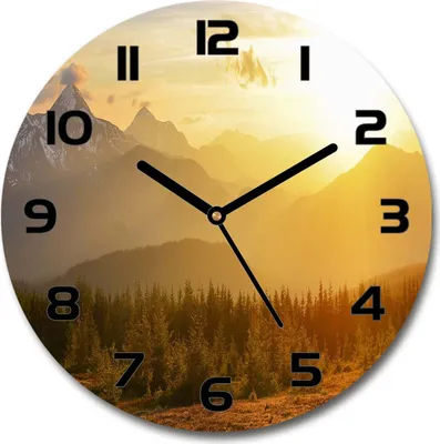 Produktbild von Wanduhr aus Glas 30fi Glasbild Glasuhr Gehärtetes Glas - schwarze-zeiger - Sunset mountains