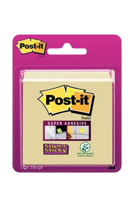 Immagine prodotto di Cubo di foglietti adesivi Post-it® SuperSticky 2014-SCY, 70 g, 76 x 76 mm, giallo, 270 foglietti