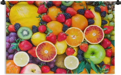 Produktbild von MuchoWow® Wandteppich Wandbehang Apfel - Weintrauben - Obst 120x80 cm Tapisserie Dekoration Wandtuch - Wanddekorationen - Wandtücher