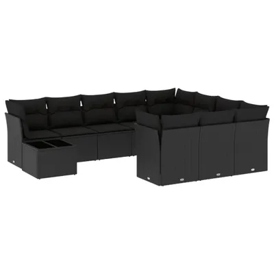 Immagine prodotto di vidaXL Set di divani da giardino da 11 pezzi con cuscini in polirattan nero