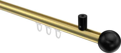 Produktbild von Interdeco Innenlaufstange / Gardinenstange mit Innenlauf Messing-Optik / Schwarz, Typ Sonius Luino (Kugel) Deckenmontage, 20 mm Ø 1-läufig, 180 cm