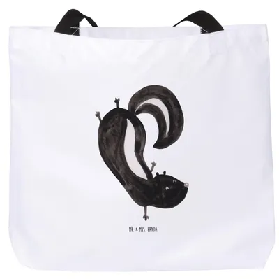 Produktbild von Mr. & Mrs. Panda Tote Bag Stinktier Handstand - Weiß - Geschenk, Skunk, Wildtier, Schultasche, Spielplatz, Reisetasche, Tasche, Laptoptasche, Strandtasche, Stinker
