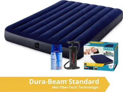 Immagine prodotto di Intex Classic Dura-Beam - Materasso ad aria - Doppio - Con kit di riparazione e pompa a mano - 203x152x25 cm - PVC - Blu