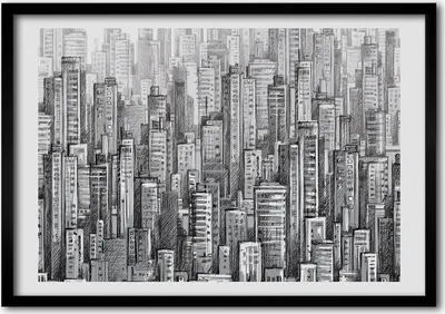 Produktbild von Bild - Bilder - Bilderrahmen - 70 cm x 50 cm - MDF-Rahmen, Wandkunst Wolkenkratzer