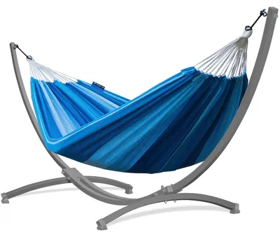 Produktbild von Potenza Outdoor Hängematte mit Gestell für 2 Personen I Baumwolle Doppelhängematte XXL 220x160, 200kg I Grau Hängemattengestell 220kg, wetterfest