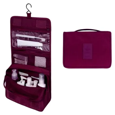 Produktbild von Wasserdichter Kulturbeutel zum Aufhängen für Reisen, Tragbarer Kosmetik-Organizer mit mehreren Fächern – Blaues Blumenmuster