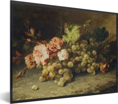 Produktbild von MuchoWow® Gerahmtes Poster Obst - Stilleben mit Weintrauben - Alte Meister 80x60 cm - Poster mit Schwarzem Bilderrahmen Wandposter Rahmen Foto Bilder - Schwarzem - Mit Gestell