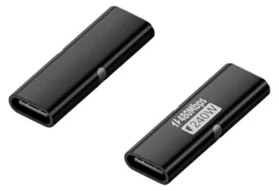 Immagine prodotto di INF Adattatore Type-C femmina a femmina doppia faccia 480MBPS (2 pezzi) - Lega di alluminio, ricarica 240W, 20Gbps, 8K Nero
