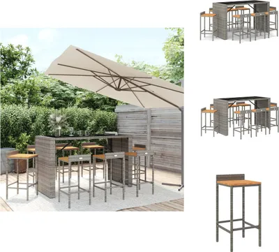 Immagine prodotto di vidaXL Set bar da giardino 9 pezzi in poly rattan grigio e legno massiccio di acacia - Set di mobili da giardino