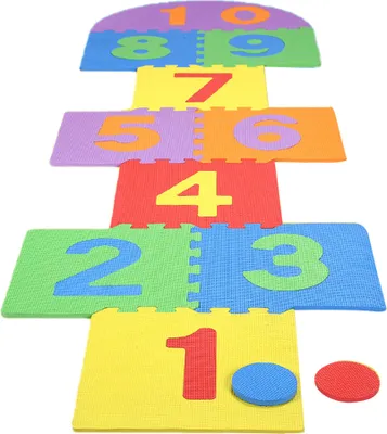 Produktbild von 10 Stück Riesen-Himmel-und-Hölle-Spielmatten für Kinder (Zahlen 1–10), weiche EVA-Schaumstoff-Fliesen zum Ineinandergreifen, für drinnen und draußen, Garten, Familienspiel-Spielzeug