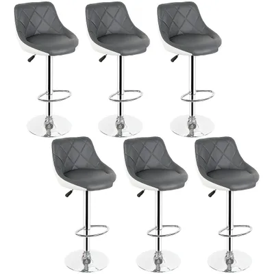 Image de Tabouret de bar Lot de 6 Chaises de bar pivotantes Tabouret de cuisine en similicuir Réglable en hauteur gris et blanc