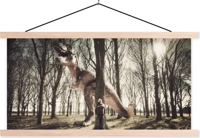 Produktbild von MuchoWow® Textilposter Dinosaurier - Wald - Baum 60x30 cm mit holzfarbenen Rahmen - Dekoration