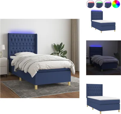 Produktbild von vidaXL Boxspringbett mit Matratze & LED Blau 90x190 cm Stoff -  Betten & Bettgestelle