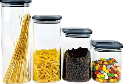 Zdjęcie produktu dla 4-częściowy zestaw szklanych słoików do przechowywania z hermetycznymi pokrywkami 900 ml - 2100 ml