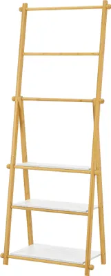 Obrázok produktu pre Bambusová stojaca polica s tyčami na uteráky Lapinjärvi Kúpeľňová polica 152 x 53 x 31 cm Stojan na uteráky Prírodná/biela