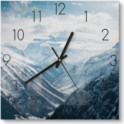Produktbild von DEQORI Glasuhr 30x30 cm Zahlen 'Alpenmajestät' Wanduhr Glas Uhr Design leise Küchenuhr