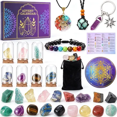 Produktbild von Edelstein Adventskalender für Frauen 2026 Adventskalender Erwachsene Steine Kristalle mit Wunschflasche Weihnachtskalender Heilsteine Set für Damen Mädchen