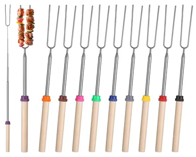 Imagen del producto de Tenedores telescópicos para barbacoa, resistentes a la corrosión, juego de 10 unidades, extensibles, ideales para fogatas