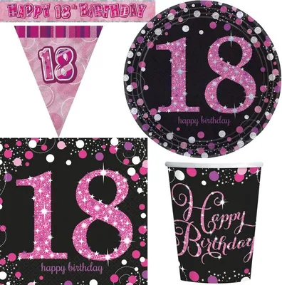 Produktbild von Partyset 18. Geburtstag Party Deko pink schwarz Einweggeschirr