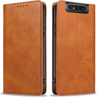Produktbild von Handyhülle für Samsung Galaxy A80 Kunstleder Flip Cover Hülle Klapphülle Case Kartenfach Farbe: Hellbraun