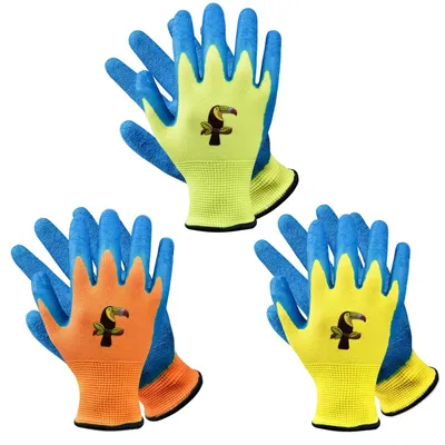 Imagen del producto de Guantes de trabajo para niños, 3 pares, talla 6-8 años, con revestimiento de látex, ideales para jardinería y manualidades