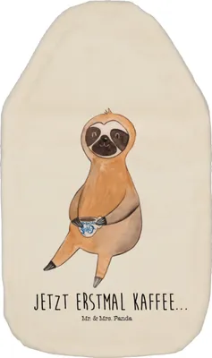 Produktbild von Mr. & Mrs. Panda Wärmflasche Faultier Kaffee - Weiß - Geschenk, Faultiere, Wärmflaschen, mit Bezug, Bettflasche, Coffee, Wärmekissen, gummi