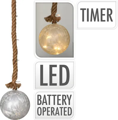 Image de Boule lumineuse sur corde, verre, 10 LED