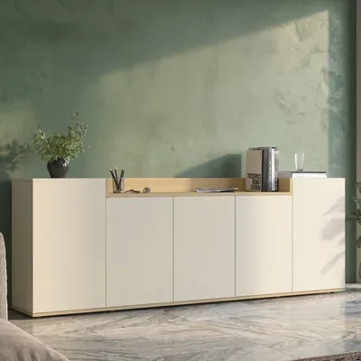 Image de Cordele - Buffet, 200x35x70h cm Blanc Cashmere, 7 Étagères  Italy