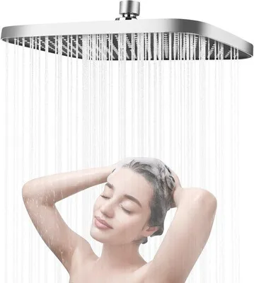 Image de Pomme de douche à effet pluie réglable en acier inoxydable, avec fonction d'économie d'eau et système de pulvérisation autonettoyant
