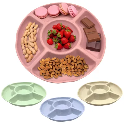 4 Snackborde mit 5 Fächern, Kunststoff, rund, 22,8 cm