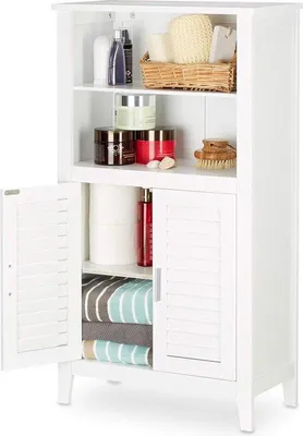 Immagine prodotto di Mobile da bagno in bambù con design a doghe bianche, 92 x 50 x 255 cm, mobile da bagno per la doccia