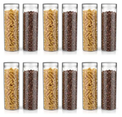 Zdjęcie produktu dla Zestaw 12 szklanych pojemników Arendo, każdy o pojemności 1950 ml, okrągłe, szczelne, wykonane z borokrzemianowego szkła. Szklane pojemniki są bezpieczne do mycia w zmywarce i do używania w mikrofalówce. Zestaw zawiera 12 sztuk, pojemniki są przezroczyste