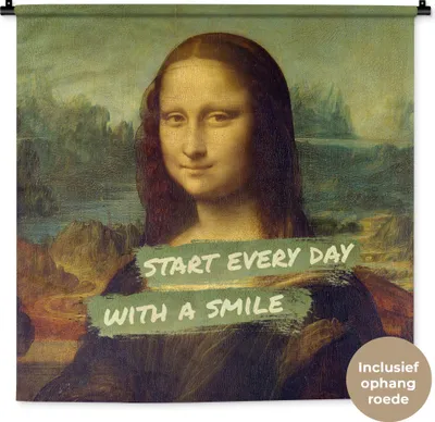 Produktbild von MuchoWow® Wandteppich Wandbehang Mona Lisa - Zitat - Da Vinci 90x90 cm Tapisserie Dekoration Wandtuch - Wandaufhänger