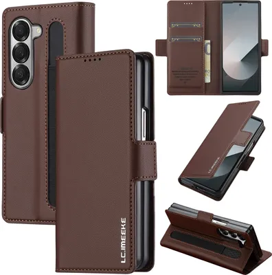 Produktbild von Handyhülle für Samsung Galaxy Z Fold6 5G, Magnetische Flip Leder Hülle mit Kartenfach und Standfunktion Braun