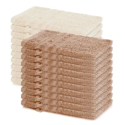 Produktbild von Lavea® 20er Set Waschhandschuh 15x21 cm – Waschhandschuhe 100% Baumwolle, waschbar – Frottierserie Elena – Cappuccino & Creme