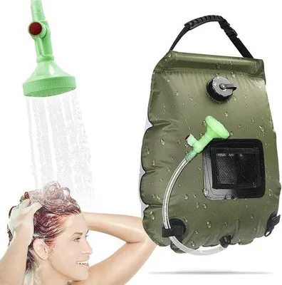 Zdjęcie produktu dla Unyqoos® Solardusch 20 L – przenośna prysznic kempingowy do użytku na zewnątrz, z funkcją podgrzewania wody, wskaźnikiem temperatury (°C/°F) i regulacją ciśnienia wody