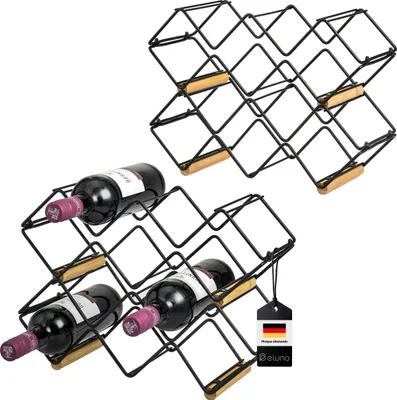 Image de eluno Casier à vin en set de 4 pour 5 bouteilles chacun, en métal et bambou, empilable