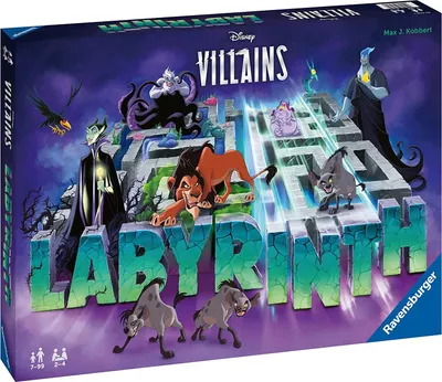 The image shows the box art for the Disney Villains Labyrinth board game.
