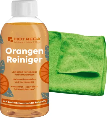 Produktbild von HOTREGA Orangen-Reiniger Konzentrat 500 ml inkl. Microfasertuch, Allzweckreiniger, Universalreiniger, hochergiebig