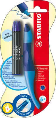 Produktbild von Stabilo Rollerball EASYoriginal blau mit Refill links + name-tag
