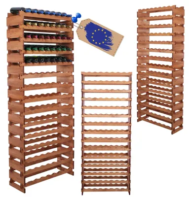 Produktbild von MODO24 Weinregal 120 Flaschen, Modulares Holzregal, Flaschenständer für Wein, Weinschrank, Getränkeregal, Stapelbar, 205x84x28 cm, Braun, RW11