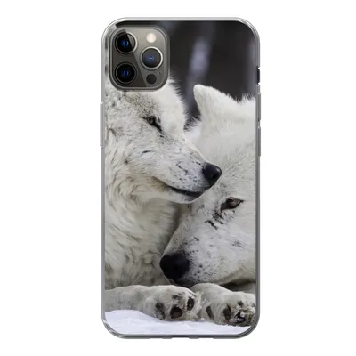 Produktbild von MuchoWow® Handyhülle Schutzhülle Hülle für iPhone 12 Pro Max Wölfe - Schnee - Familie Silikon Softcase Handy Hülle - Hartschale
