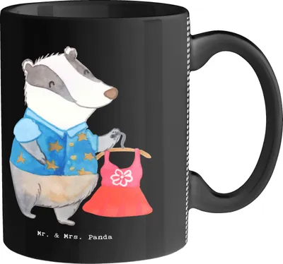 Produktbild von Mr. & Mrs. Panda Becher Modedesignerin Herz - Schwarz - Geschenk, Kaffeetasse, Shopping, Teetasse, Bedruckte Tasse, Teebecher, Fashion Designerin, Trinkbecher, Henkelpott
