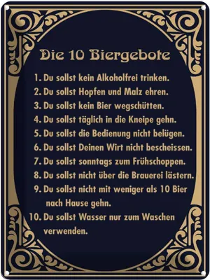 Produktbild von vianmo Blechschild 40x30 cm Alkohol 10 Biergebote Bier Spruch Zitat