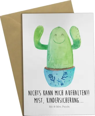 Produktbild von Mr. & Mrs. Panda Glückwunschkarte Kaktus Happy - Weiß - Geschenk, Mutter, osterkarten, Neustart, Grußkarten, Kakteen, einladungskarten, hochzeitskarten, Familie