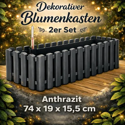 Produktbild von 2 Blumenkasten Wasserreservoir Balkonkasten Pflanzkasten Balkonkästen Anthrazit